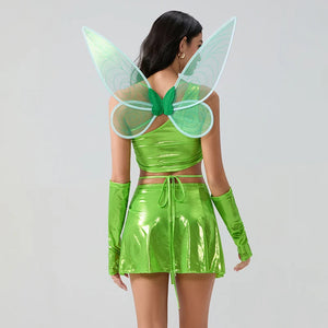 New Women Halloween Fairy Costume Deluxe Tank Tops Panty Skirt Arm Sleeves With Fairy Wings Cosplay Party Outfits S M L - www.sixcolors.us