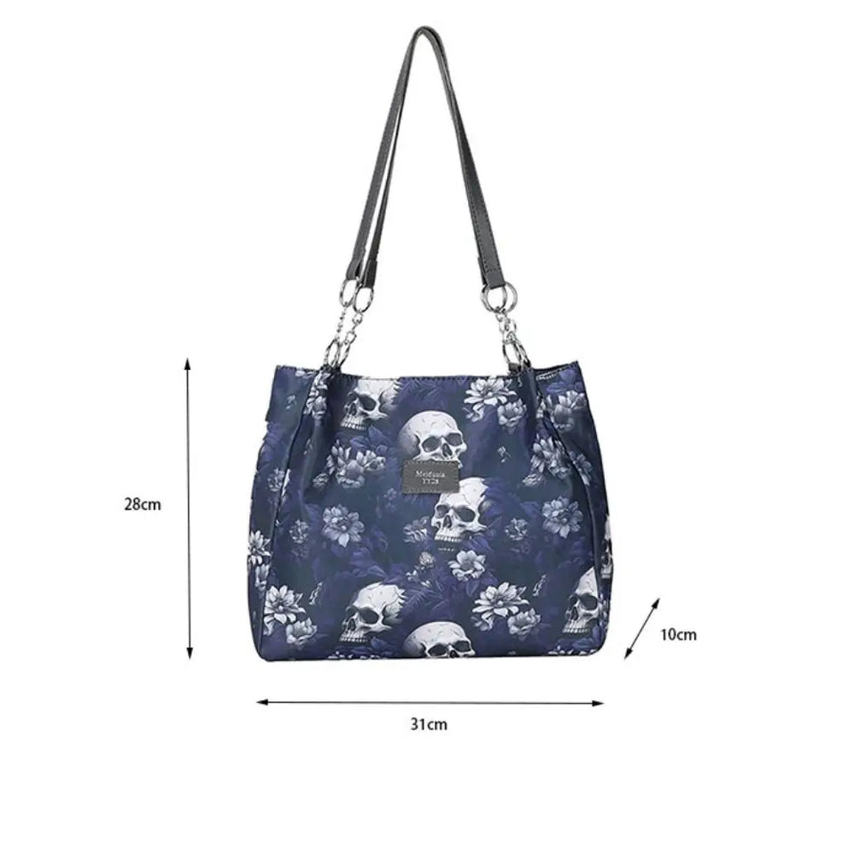 Large Capacity Printed Skeleton Tote Bag Multifunctional Shopping Bags Gothic Style Bag Oxford Cloth Fashion Halloween Handbag - www.sixcolors.us