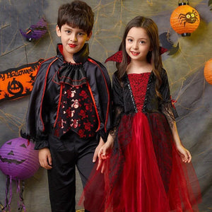 Halloween Vampire Costume For Girls Princess Dress Scarlet Witch Devil Ghost Clothes Boy Vampire Cloak Suit Kids Cosplay - www.sixcolors.us