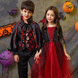 Halloween Vampire Costume For Girls Princess Dress Scarlet Witch Devil Ghost Clothes Boy Vampire Cloak Suit Kids Cosplay - www.sixcolors.us