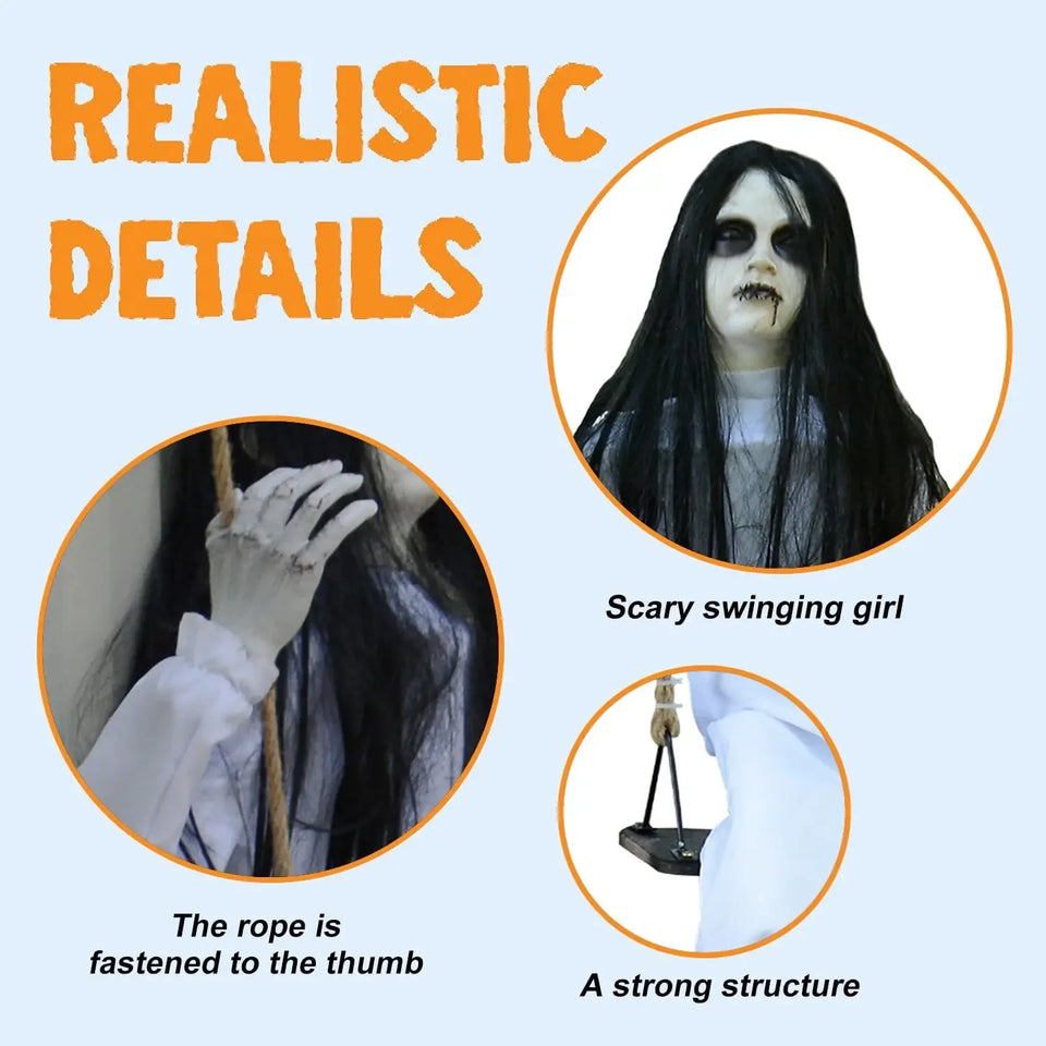 Halloween Decorations Props Hanging Swinging Girl with Creepy Expressions Hanging Ghosts The Best Indoor and Outdoor Decorations - www.sixcolors.us