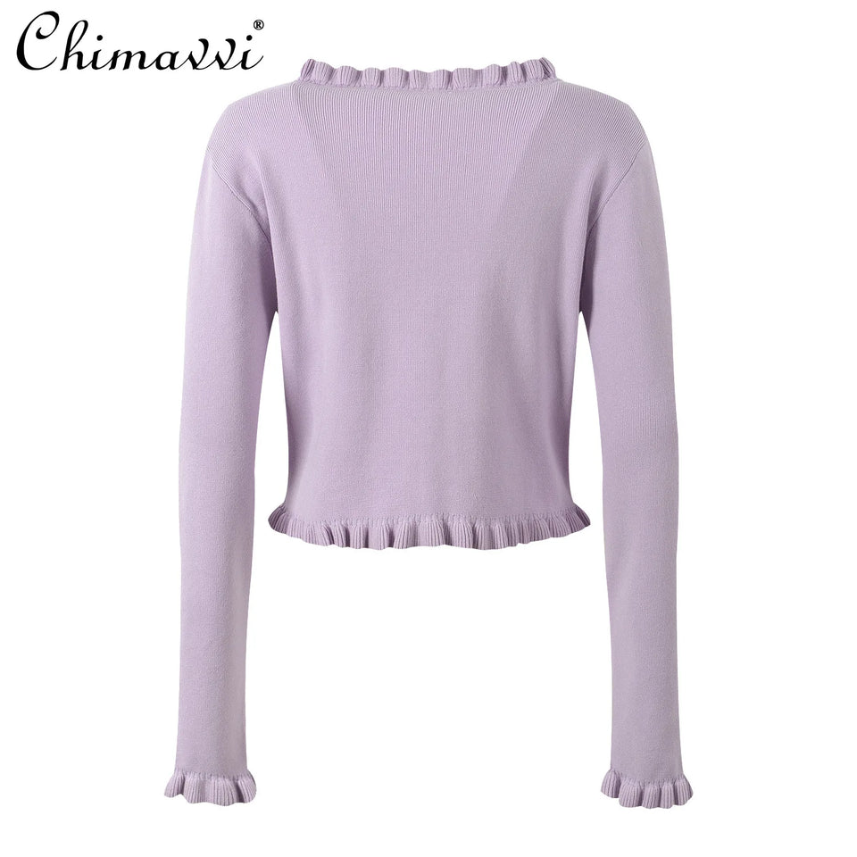 French 3D Flower Hot Diamond Fungus Edge Long-sleeved Knitted Cardigan Jacket Sexy Girl Slim Suspender Dress 2024 Autumn New