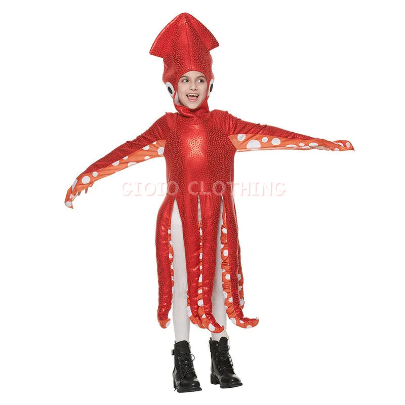 Kids Children Halloween Children's Cute Cute Cute Cute Squid Costume New Marine Creatures One Piece School Party Funny Dress - www.sixcolors.us