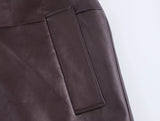 TRAFZA-Women Stylish PU Leather Skirt Jacket Set Zipper Jacket Mini Skirt 2 Pieces Set New 2024 Autumn Winter Female Leather Set