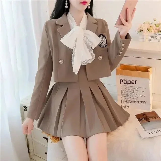 Suit Female JK Suit Jacket Pleated Skirt Spring and Autumn Dress Professional Dress Temperament Goddess Fan Two-Piece Suit