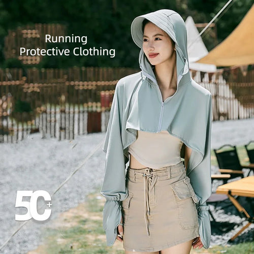 UV Protective Yoga Jacket Outdoor 2024 Sport With Hat Women Running Sunscreen Clothing Sun Protection Cycling Climbing Crop Coat - www.sixcolors.us