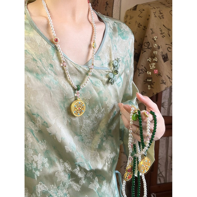 New Chinese Style Retro Women's Horse-Face Skirt Sweater Chain Beaded