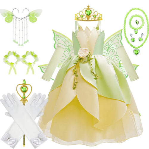 Tiana Cosplay Party Dress For Girls Purim Carnival Halloween Princess Costume New Arrival Role Playing Clothes For Kids 2-11 Yrs - www.sixcolors.us