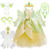 Tiana Cosplay Party Dress For Girls Purim Carnival Halloween Princess Costume New Arrival Role Playing Clothes For Kids 2-11 Yrs - www.sixcolors.us