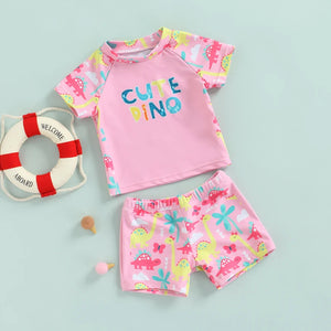 Girl s Two-Piece Floral Print Swimsuit Baby Toddler Kid Girl Ruffle Sleeve Tops Bottoms Set with Bow Detail