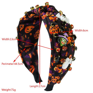 Hot Sale New Halloween Fashion Printing Fabric Diamond Resin Geometric Headband Trend Hair Accessories - www.sixcolors.us