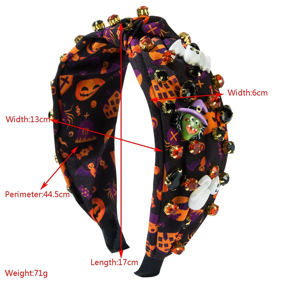 Hot Sale New Halloween Fashion Printing Fabric Diamond Resin Geometric Headband Trend Hair Accessories - www.sixcolors.us
