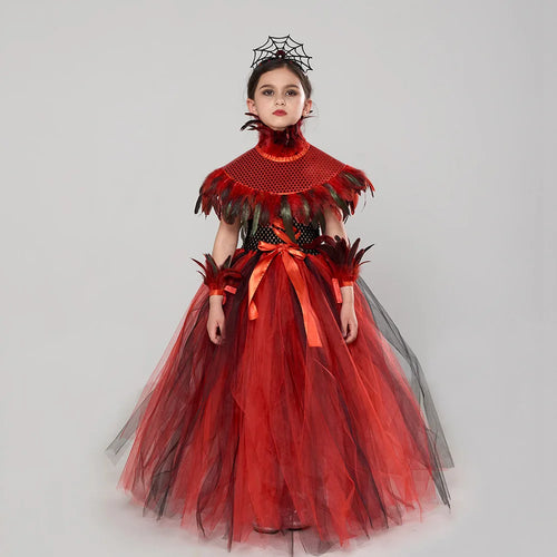 Baby Girls Gothic Demon Queen Vampire Role Playing Clothing Kid Spider Witch Tutu Long Dress Children Halloween Cosplay Costume - www.sixcolors.us