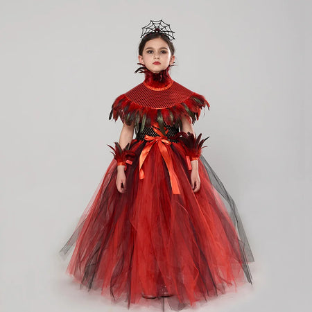 Baby Girls Gothic Demon Queen Vampire Role Playing Clothing Kid Spider Witch Tutu Long Dress Children Halloween Cosplay Costume - www.sixcolors.us