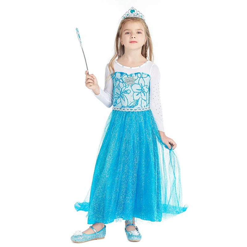 2024 Christmas Children Costume Frozen Princess Dress Baby Girls Long Sleeves Dresses Halloween Party Carnival Clothes Vestido