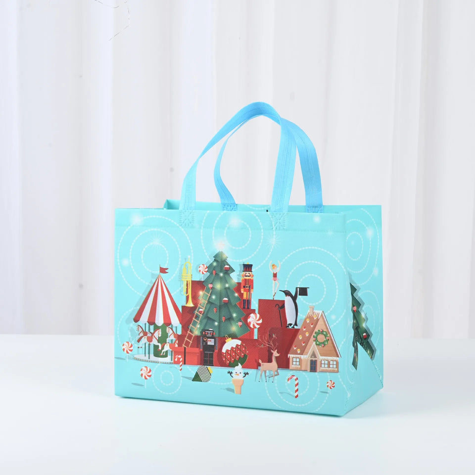 Cute Cartoon Santa Claus Elk Snowflake Coated Non-Woven Bag Folding Bag Candy Apple Print Package Bag Home Party Supplies - www.sixcolors.us