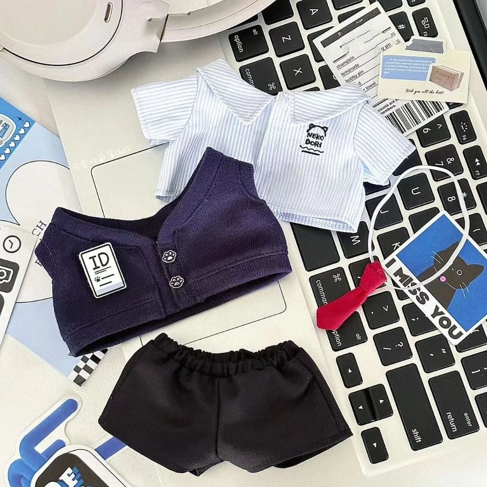 Camisole Skirt Preppy Cotton Doll‘s Clothes Tulip Plaid Idol Plush Doll Clothes Pearl Bow Knot 20cm Cotton Doll Outfit Kids