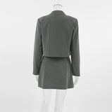 Elegant 2-Piece Set for Woman College Style Striped O-Neck Collar Long Sleeved Blazer Jacket A-Line Mini Pleated Mini Skirt Set