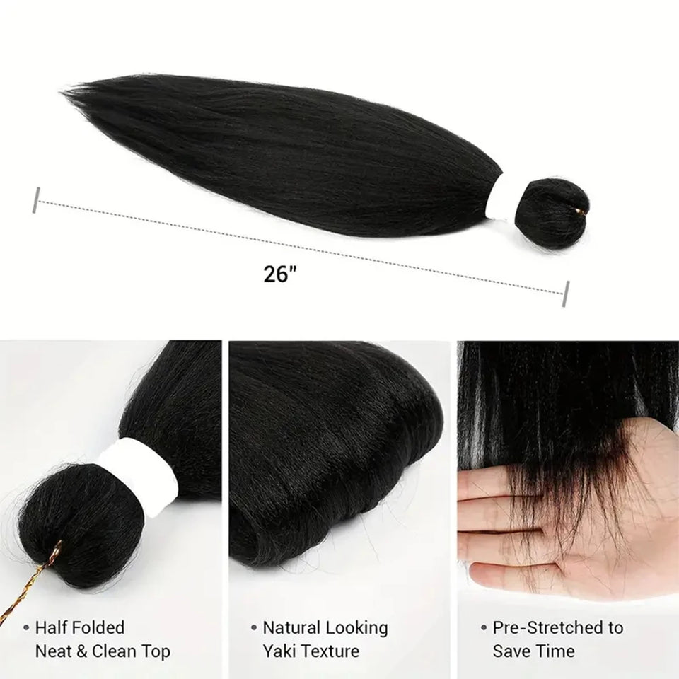26inch long Yaki Straight Jumbo EZ Braiding Hair Extensions Synthetic Fiber Crochet Twist Braids DIY halloween cosplay women wig - www.sixcolors.us