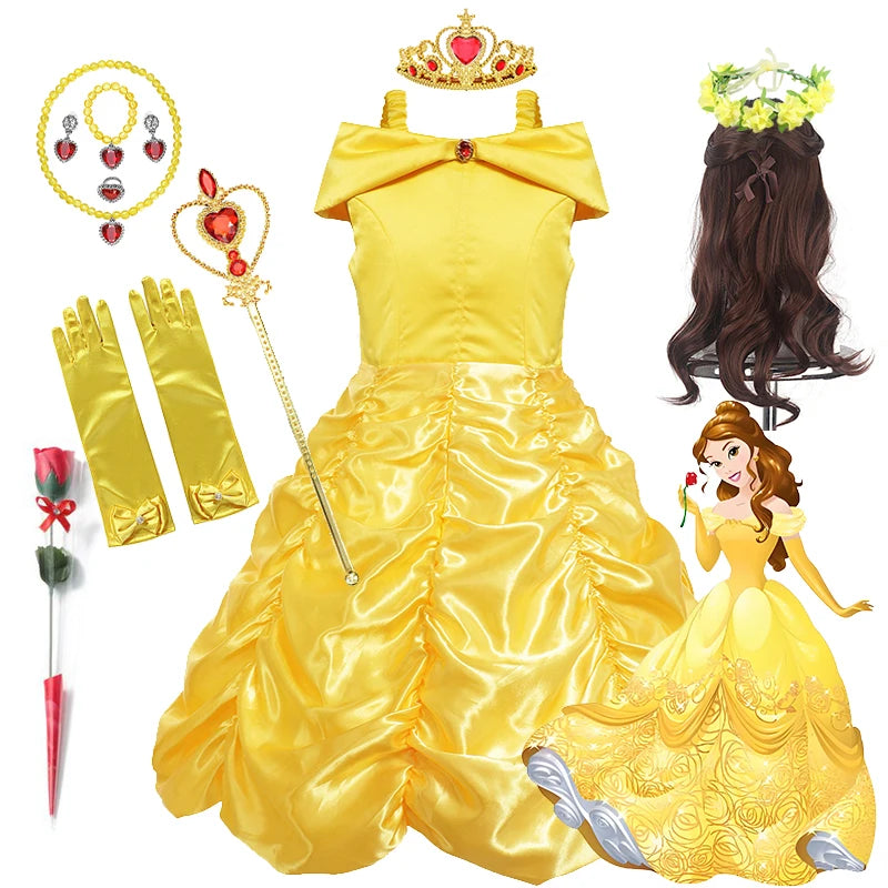 2-10T Belle Princess Dress Baby Beauty and Beast Halloween Disguise Summer Dinner Cosplay Sleeveless Long Gown Vestidos Costume - www.sixcolors.us