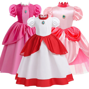 Little Girls Elegant Princess Cosplay Dress Kids Mario Vibrant Color Halloween Carnival Party Costume Suitable Game Role Playing - www.sixcolors.us