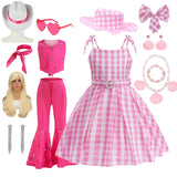 Movie Barbi Halloween Girls Cosplay Costume Party Bow Sleeveless Vintage Pink Plaid Dress Rose Street Punk Clothing Set 2-10Y - www.sixcolors.us