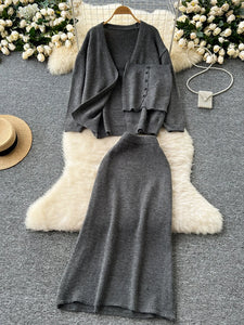 EWQ Women's Sweet Strapless Vest Long Sleeved Knitted Cardigan Jacket+sweater Skirt Y2k Korean Fashion Tide Autumn 2024 SM11652