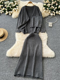 EWQ Women's Sweet Strapless Vest Long Sleeved Knitted Cardigan Jacket+sweater Skirt Y2k Korean Fashion Tide Autumn 2024 SM11652