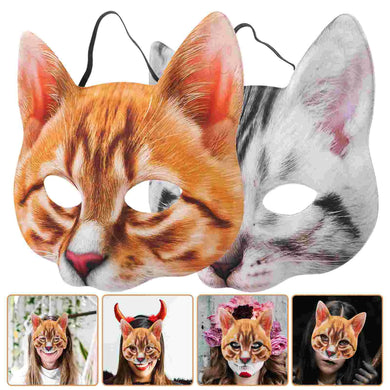 2 Pcs Animal Costume Accessory Halloween Mask Face Cover Kids Carnival Prop Cat Fabric - www.sixcolors.us