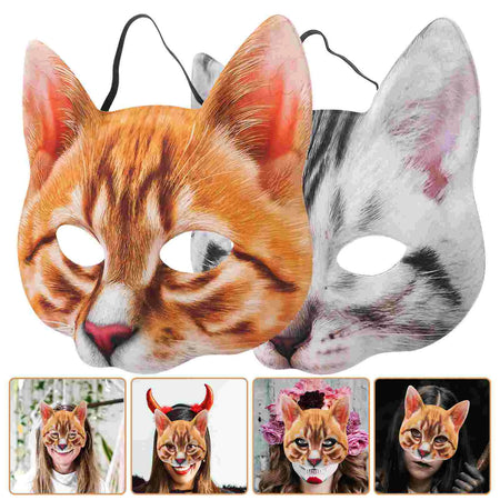 2 Pcs Animal Costume Accessory Halloween Mask Face Cover Kids Carnival Prop Cat Fabric - www.sixcolors.us