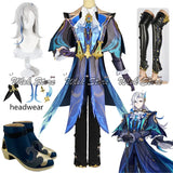 Genshin Impact Neuvillette Cosplay Costume with Leg Cover Fontaine Chief Justice Uniform Wig Boots Halloween Carnival Clothes - www.sixcolors.us