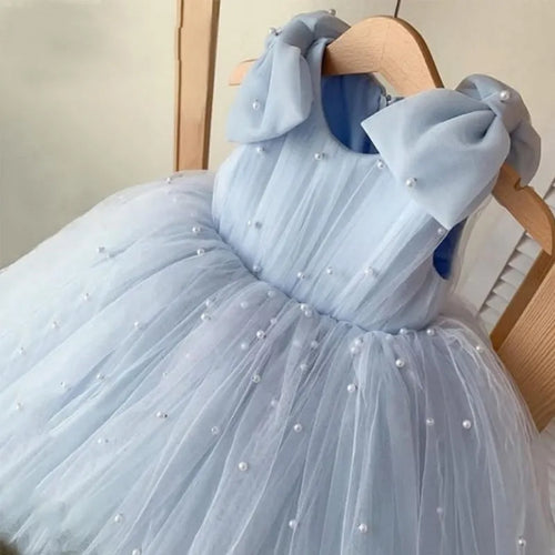 Baby Girl Princess Pearl Bow Dress Sleeveless Infant Toddler Girl Vintage Vestido Party Pageant Birthday Baby Clothes 1-12Y