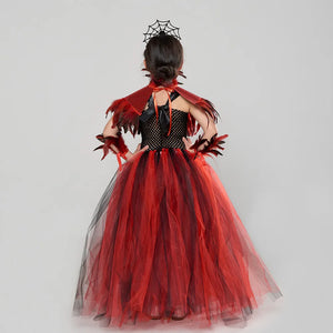 Baby Girls Gothic Demon Queen Vampire Role Playing Clothing Kid Spider Witch Tutu Long Dress Children Halloween Cosplay Costume - www.sixcolors.us