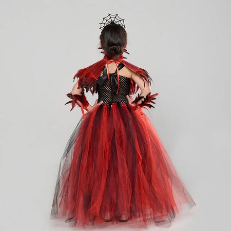 Baby Girls Gothic Demon Queen Vampire Role Playing Clothing Kid Spider Witch Tutu Long Dress Children Halloween Cosplay Costume - www.sixcolors.us