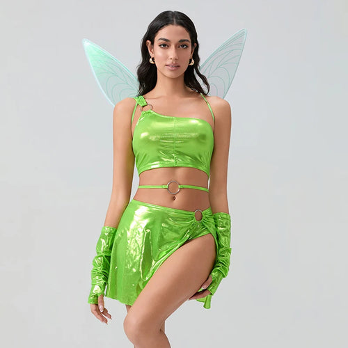 New Women Halloween Fairy Costume Deluxe Tank Tops Panty Skirt Arm Sleeves With Fairy Wings Cosplay Party Outfits S M L - www.sixcolors.us