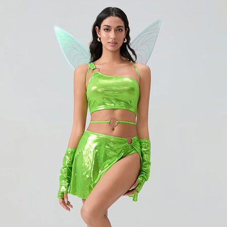 New Women Halloween Fairy Costume Deluxe Tank Tops Panty Skirt Arm Sleeves With Fairy Wings Cosplay Party Outfits S M L - www.sixcolors.us