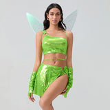 New Women Halloween Fairy Costume Deluxe Tank Tops Panty Skirt Arm Sleeves With Fairy Wings Cosplay Party Outfits S M L - www.sixcolors.us
