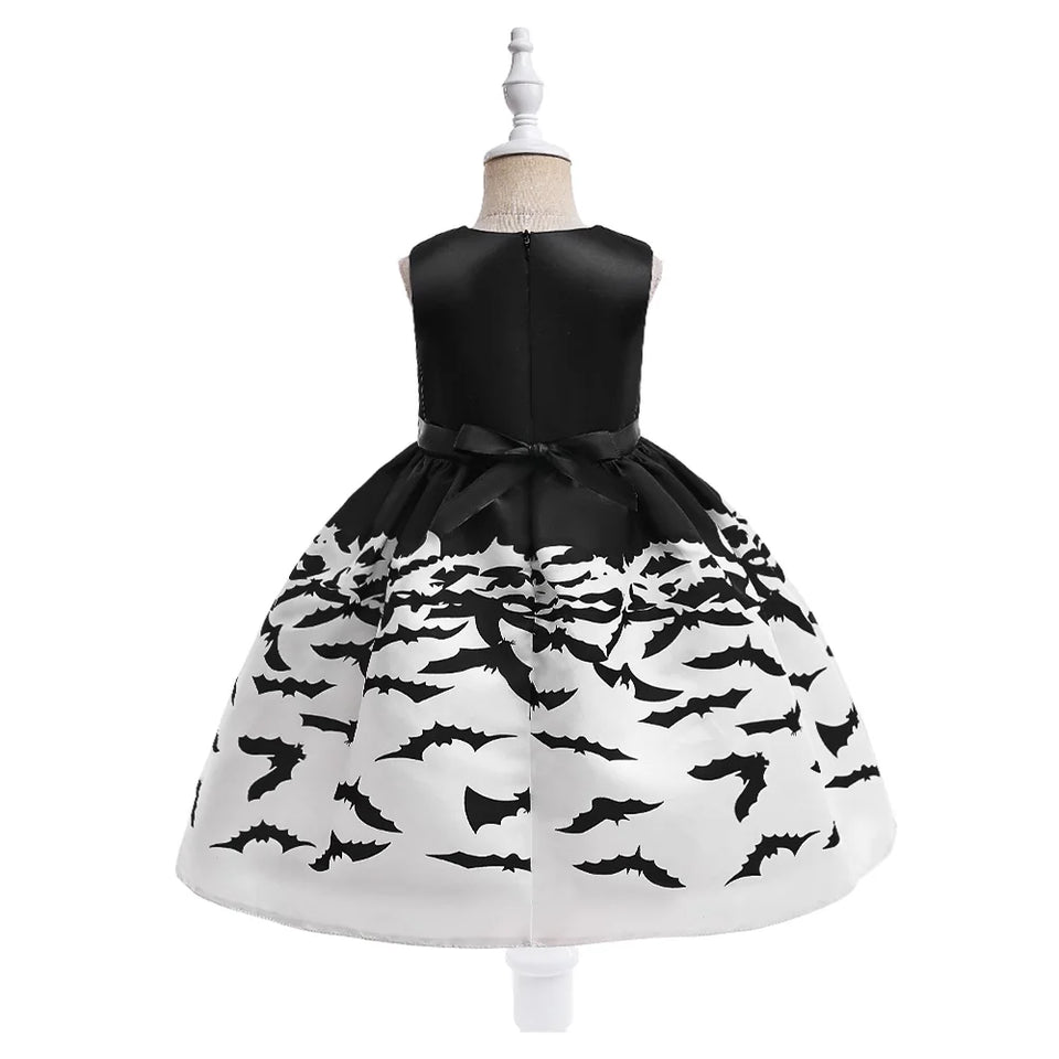 Halloween Black Bat Printed Costumes for Girls Carnival Cosplay Wedding Birthday Princess Party Dresses Christmas Kids Clothing - www.sixcolors.us