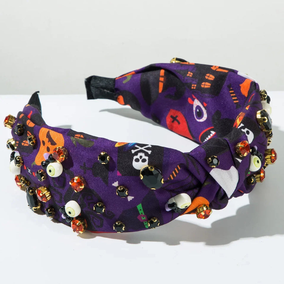 Hot Sale New Halloween Fashion Printing Fabric Diamond Resin Geometric Headband Trend Hair Accessories - www.sixcolors.us