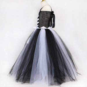 Halloween Skeleton Costume for Kids Girls Day of The Dead Carnival Dress Black White Scary Monster Devil Ghost Reaper Tutu Dress - www.sixcolors.us