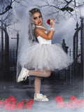 Elegant White Dress for Girl Ghost Bride Cosplay Outfit Tutu Prom Wedding Halloween Costume Mesh Fansy Clothes Children Fluffy - www.sixcolors.us