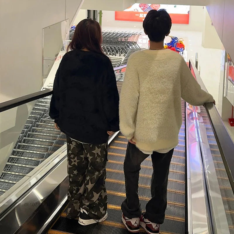 Sanrio Kuromi Halloween Style Knitted Sweater Couple Autumn Winter New Loose Knitwear Skull Decoration Cartoon Clothing Y2k Tops - www.sixcolors.us