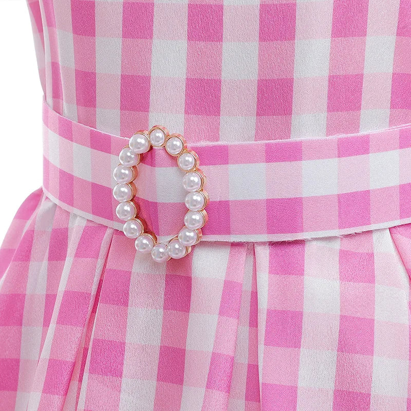 Movie Barbi Halloween Girls Cosplay Costume Party Bow Sleeveless Vintage Pink Plaid Dress Rose Street Punk Clothing Set 2-10Y - www.sixcolors.us