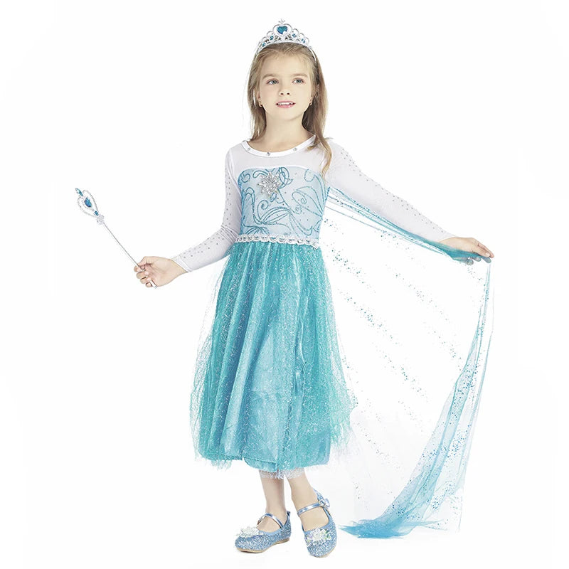 2024 Christmas Children Costume Frozen Princess Dress Baby Girls Long Sleeves Dresses Halloween Party Carnival Clothes Vestido