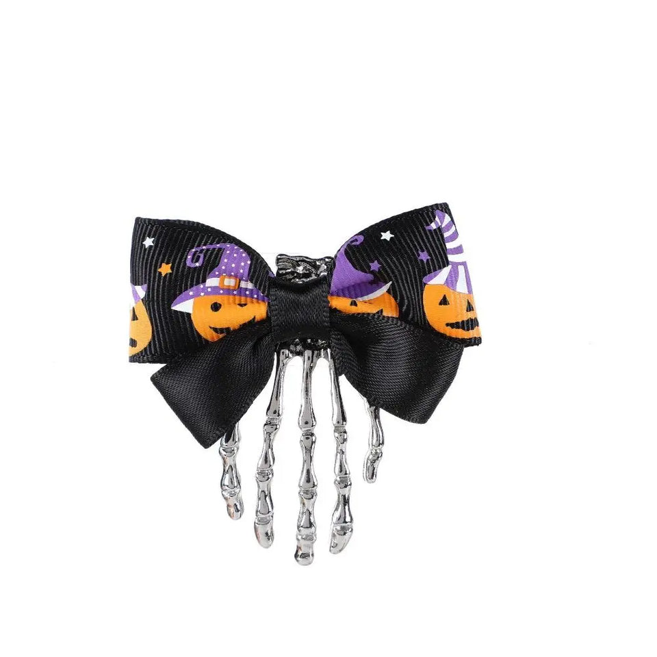 Personality Cloth Ghost Claw Hair Clip Skeleton Headwear Bow Knot Hair Clip Hair Accessories Halloween Hairpin Back Head - www.sixcolors.us