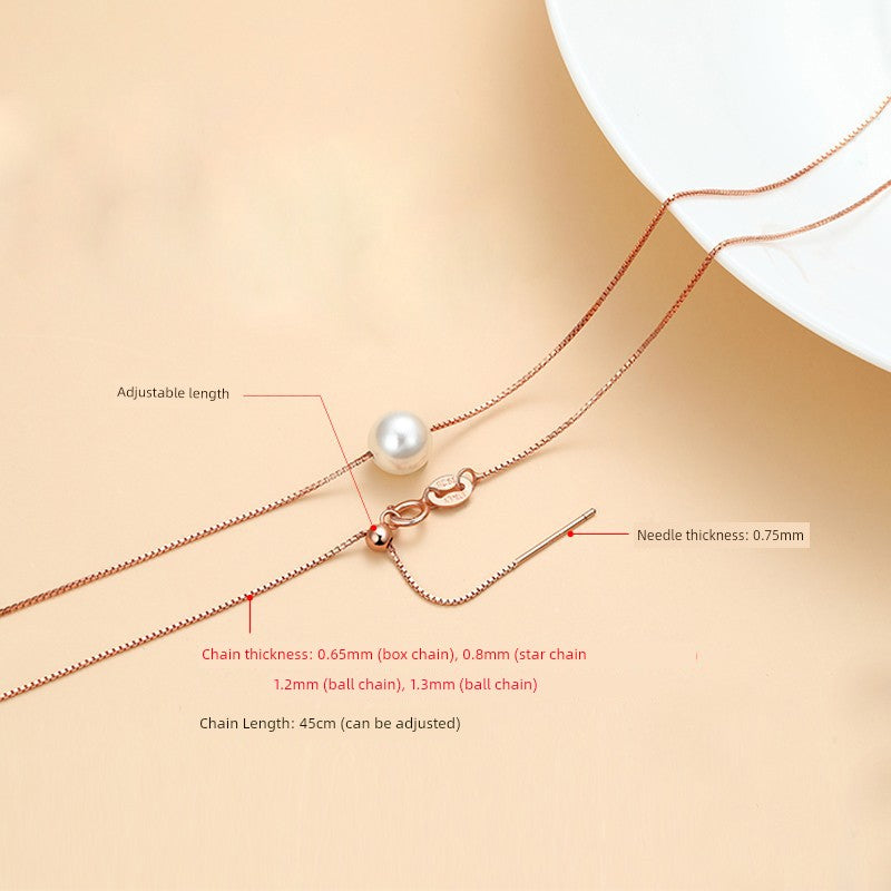 18K 925 Sterling Silver Women's Gold Pearl Lanyard Necklace