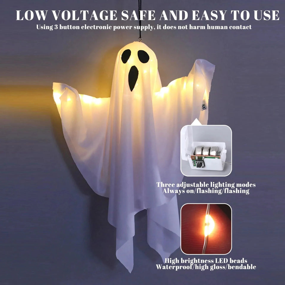 2024 LED Glow Ghost Party Halloween Decoration for Home Indoor Outdoor Haunted House Bar Hanging Horror Props with Lights - www.sixcolors.us