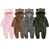 2024 Baby Winter Thick Romper Cotton Warm Long Sleeve Girl Jumpsuit Clothes 0-24M Newborn Boy Bear Fleece Hooded Pyjamas