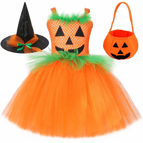 Orange Pumpkin Costume for Girls Halloween Tutu Dress Ghost Pumpkin Witch Cosplay Dresses for Kids Fancy Carnival Party Clothes - www.sixcolors.us