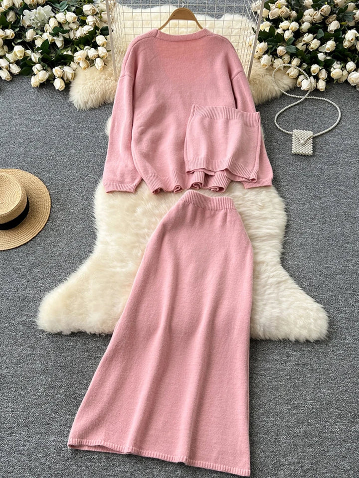 EWQ Women's Sweet Strapless Vest Long Sleeved Knitted Cardigan Jacket+sweater Skirt Y2k Korean Fashion Tide Autumn 2024 SM11652